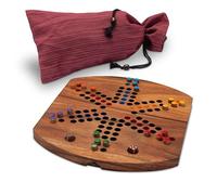 LOGOPLAY Ludo da 2 a 6 giocatori con borsa in stoffa - campo da gioco 33 x 28 cm - gioco di dadi in legno