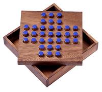 LOGOPLAY Solitario - Gioco di Collegamento, Pensiero, Indovinelli, Pazienza e Logica in Legno - Tappi Blu, Scatola Marrone, 111 x 113 x 33 mm (Grande)