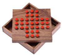 LOGOPLAY Solitario - gioco di slot - gioco di pensiero - gioco di indovinelli - gioco di pazienza - gioco di logica in legno, Tappi rossi, scatola di legno marrone, 111 x 113 x 33 mm (Grande)