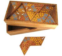 LOGOPLAY Tridomino, Domino a Triangolo, Gioco di Posa, Gioco da Tavolo in Legno Con Punti Colorati (Marrone)