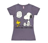 Logoshirt®️ Peanuts - Snoopy - Chicks Are Confusing I Maglia - T-Shirt Stampate - Donna I Viola I Design Originale Concesso su Licenza, Taglia S