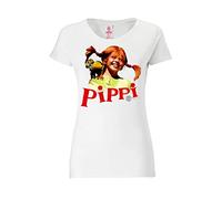 Logoshirt® Pippi Calzelunghe I Pirata I Maglietta Stampata I Donna I Bianco I Design Originale su Licenza I Taglia S