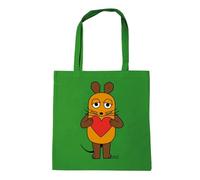 Logoshirt® Sendung mit der Maus I Il Topo I Cuore I Borsa in cotone I Stampata I Manici lunghi I verde I Design originale su licenza