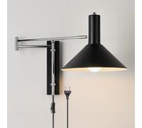 LOGT Braccio orientabile Lampada da Parete con Interruttore e cavo Applique da Interno Vintage Illuminazione Industriale da Parete Regolabile Braccio lungo Luce da Lettura da Parete Braccio,Nero