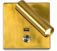 LOGT Lampada da Parete a LED Dorata con Interruttore e Porta di Ricarica USB Lampada da Interno Orientabile Faretto Bianco Caldo 3000K Luci da Comodino Rotonde Luce da Lettura da Parete,D'oro