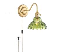 LOGT Lampada da Parete in Vetro Vintage con Interruttore Cavo Spina Lampada da Parete E27 Retro Applique in Ottone Illuminazione da Parete in Cristallo Verde Fiori Fiorentini Luce Decorativa,1 stück