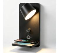 LOGT Lampada da Parete Orientabile con Interruttore Dimmerabile e Porta di Ricarica USB Luce Calda 3000K Stazione di Ricarica Wireless Lampada da Lettura da Parete LED Illuminazione Moderna,Nero
