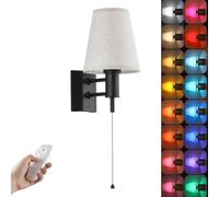 LOGT Lampada da Parete RGB a Batteria 5200mAh Alimentata a Batteria con Interruttore a Cordicella, Nero Vintage Senza Collegamento Elettrico Applique Batteria Rimovibile LED Luce Da Comodino