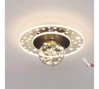 LOGT Lampada da soffitto a LED Dimmerabile con Telecomando Lampada a forma di Stella e Luna Luce per Camera dei Bambini Luci da Soffitto Rotonde con Paralume in Vetro Applique da Soffitto,Nero
