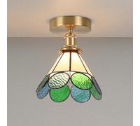 LOGT Lampada da Soffitto in Stile Tiffany con Vetri Colorati in Ottone, Paralume in Vetro Lampada da Soffitto Realizzata a Mano a Forma di Farfalla Luce a Sospensione Mediterranea Decorativa,I