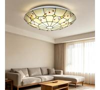 LOGT Lampada da Soffitto Retro Tiffany per Interni Lampada da Camera Letto in Stile Antico Luce da Soffitto Rotonda per Soggiorno Luce Tiffany Colore Pastorale Paralume in Vetro Illuminazione,40cm