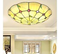LOGT Lampada da Soffitto retrò Tiffany Vetro Plafoniera Vintage Plafoniera Barocca Rotonda Plafoniera Illuminazione Decorativa per Interni Lanterna da Soffitto in Stile Scandinavo Paralume,40CM