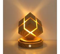 LOGT Lampada da Tavolo di Legno a Crepa LED Illuminazione da Interno Vintage Ricaricabile Lampada da Tavolo Cordless Touch Dimmerabile Luce da Letto Quadrata Alimentata a Batteria Luci Notturne Retrò
