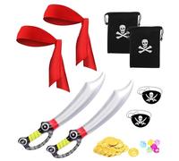 LOHAME 2 Set di Accessori per Pirata Costume Pirata Bambini Accessori Costume Pirata-Gonfiabile Spada Pirata Sciarpa Benda Occhi Borsa Monete d’Oro-per Carnevale Spettacoli Travestimenti