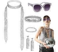 LOHAME 6pz Set di Accessori da Discoteca Anni '70 Accessori Discoteca per Donne 70s Costume da Discoteca Set-Occhiali Orecchini Fascia Sciarpe Paillettes-per Anni '70 '80 Festa Retrò Festival Musicale