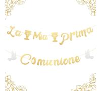 LOHAME 8pz Prima Comunione Festone Ghirlanda Striscione di Carta Oro La Mia Prima Comunione Addobbi Comunione Banner Confirmation di Carta Oro Festone Decorativo per Comunione Cresima Battesimo