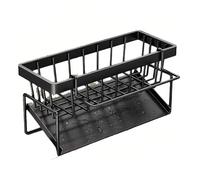 LOHAS Home Portasapone in acciaio inox per lavello da cucina, portasapone, con scolapiatti rimovibile, organizer per piano di lavoro della cucina, nero