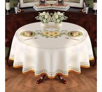 LOHASCASA Tovaglia rotonda in vinile Flora, resistente, impermeabile, lavabile, in plastica a prova di olio, 140 cm, colore: Orang + crema