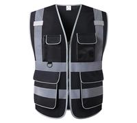 LOHASTAR Gilet antinfortunistici gilet lavoro catarifrangente alta visibilita Maglia di sicurezza per riflettente sicurezza con tasche cerniera anteriore(IT-Black01,2X-3X)
