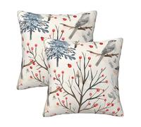 LOHDALOLF Set di 2 federe per cuscini invernali con uccellino, 50 x 50 cm, motivo albero ad acquerello, per vacanze natalizie, per divano