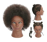 LOHXINHAIR Testa di manichino con capelli veri ricci crespi 100% umani, testa di manichino per cosmetologia con supporto per parrucchiere, pratica intrecciatura, styling, sbiancamento, tintura, taglio