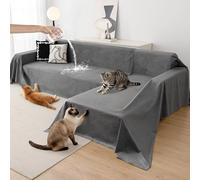 Loiion Copridivano a L Impermeabile e Antigraffio per Gatti - Copridivano in Velluto Premium Set da 2 Pezzi, Salvadivano Antiscivolo per Divano, Grigio scuro, 180x260+180x280cm