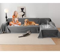 Loiion Copridivano a L Impermeabile e Antigraffio per Gatti - Copridivano in Velluto Premium Set da 2 Pezzi, Salvadivano Antiscivolo per Divano, Grigio scuro, 180x300+230x340cm