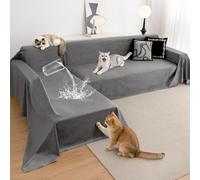 Loiion Copridivano a L Impermeabile e Antigraffio per Gatti - Copridivano in Velluto Premium Set da 2 Pezzi, Salvadivano Antiscivolo per Divano, Grigio scuro, 180x300+180x300cm