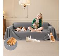Loiion Copridivano Antigraffio Gatto 3 Posti, Ultra Morbido & Confortevole - Telo Antigraffio Gatto Divano per Proteggi Divano Gatti Graffi, Copri Divano Impermeabile per Animali, Grigio, 380x230cm