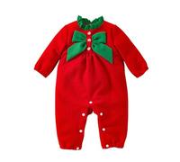 LOIJMK Baby Girls Christmas Romper Color Block Cute Bow Long Sleeve Jumpsuit for Newborn Infant Cute Fall Winter Clothes Baby Body Manica Lunga Ragazzi, Colore: rosso, 6-12 Mesi