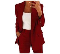 LOIJMK Blazer - Giacca da donna, elegante, colore bianco, per lavoro, ufficio, giacca blazer classica, tinta unita, da lavoro, da ufficio, per le mezze stagioni, a maniche lunghe, con risvolto, Vino