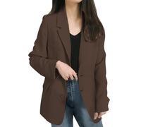 LOIJMK Blazer, giacca da donna elegante, taglie grandi, da ufficio, blazer, cardigan, a maniche lunghe, in tinta unita, con colletto alto, a maniche lunghe, da ufficio, con bottoni, caffè, XXL