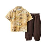 LOIJMK Boy Style Suit Foreign Style Baby Short Sleeve Capri Pants New Chinese Disc Buckle Tang Suit Rostock Regali, b, 6-7 Jahre