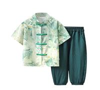 LOIJMK Boy Style Suit Foreign Style Baby Short Sleeve Capri Pants New Chinese Disc Buckle Tang Suit Rostock Regali, a, 5-6 Jahre