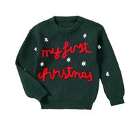 LOIJMK Boys and Girls Baby Christmas Round Neck Long Sleeve My First Christmas Embroidered Sweater - Maglione per bambini, verde, 18-24 Monate