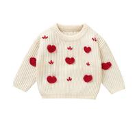 LOIJMK Boys and Girls Baby Infants Fall and Winter Three Handmade Love Pattern Knitted Top Sweater Jogger Girls 146, beige., 2-3 Jahre