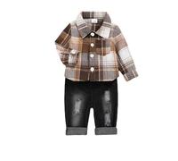 LOIJMK Children's Spring and Autumn New Baby Leisurely Wind Long Sleeved Shirts for Boys and Girls Children Denim Suit 2 1, cachi, 12-18 Monate