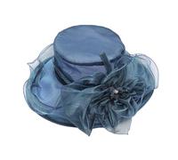 LOIJMK Church Fascinator Hats for Women Flower Wedding Tea Hat Wide Brim Sun Cappello da sole Nero Donna Elegante, Blu marino, Taglia unica