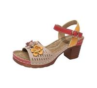 LOIJMK Donna Fiori Cavi Fondo Spessore Una Parola Sandali Spiaggia Tacchi alti Sandali ruvidi Scarpe Con Tacco Per Donna Turchese, beige., 42 EU
