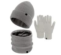 LOIJMK Donne & Uomini Inverno Caldo Carino Lana Cappello Sciarpa Guanti Tre Pezzi Inverno Neve Maglia Schermo Muffole Sciarpe Set Cappello Uomo Giallo, grigio., Taglia unica