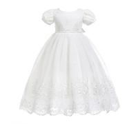 LOIJMK Douhoow Baby Girls Christening Dress White Floral Embroidered Baptism Dress Gown with Bonnet Baby Leggings Girl, bianco, 12-15months