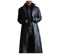 LOIJMK Giacca in pelle da uomo lunga Funky Trench Cappotto da uomo Cardigan caldo Windbreaker Coat Autunno Inverno Giacca a vento Outerwear Moda Giacca in similpelle per tutti i giorni, Nero , XL