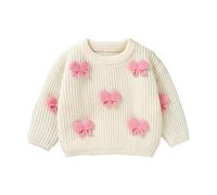 LOIJMK Girls Boys Infant Fall and Winter Three Handmade Bow Pattern Knitted Top Sweater A 6, bianco, 2-3 Jahre