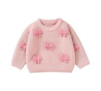LOIJMK Girls Boys Infant Fall and Winter Three Handmade Bow Pattern Knitted Top Sweater A 6, Colore: rosa., 2-3 Jahre