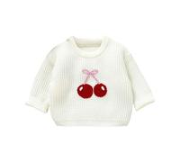 LOIJMK Girls Fall and Winter Knitting Hand Crocheted Three Cute Bow Cherry Sweater Tuta da jogging da uomo, bianco, 2-3 Jahre