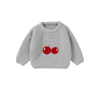 LOIJMK Girls Fall and Winter Knitting Hand Crocheted Three Cute Bow Cherry Sweater Tuta da jogging da uomo, grigio., 2-3 Jahre