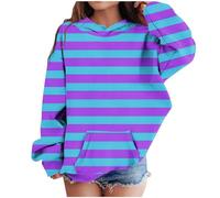 LOIJMK Girls' Middle and Large Children's Fall and Winter Striped Casual Felpa New Pullover, Blu, 5-6 Jahre