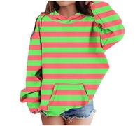 LOIJMK Girls' Middle and Large Children's Fall and Winter Striped Casual Felpa New Pullover, verde, 9-10 Jahre