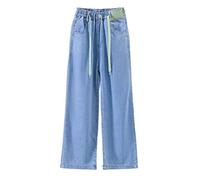 LOIJMK -Jeans con coulisse per ragazze grandi che indossano pantaloni casual sottili ogni giorno, pantaloni larghi a gamba larga, pantaloni da pioggia rossi, Blu, 4-5 Jahre
