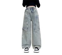 LOIJMK Jeans da ragazza Wide Leg Spring Summer and Autumn New Models for Middle and Large Children Retro Wide Leg Straight Pants Trendy Loose Casual Pantaloni sportivi Gr., Blu, 9-10 Jahre